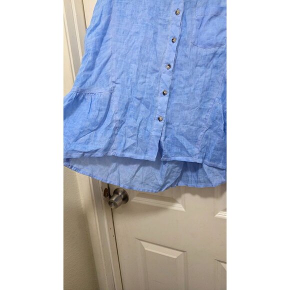 Light Blue Button-Up Long Sleeve Hi -Lo Women's Linen Shirt Size S - Picture 4 of 6